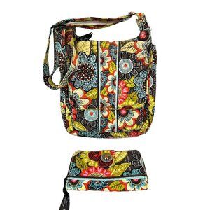 Vera Bradley Flower Power Quilted Adjustable Messenger Hobo Bag With‎ Wallet